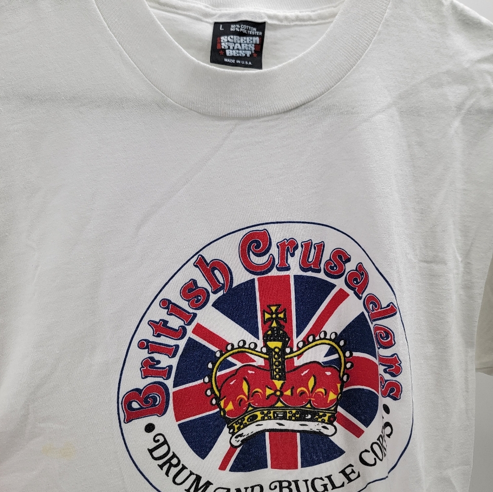 Vintage Screen Stars Best USA British Crusaders Drum and Bugle Corps White Short - Picture 3 of 9